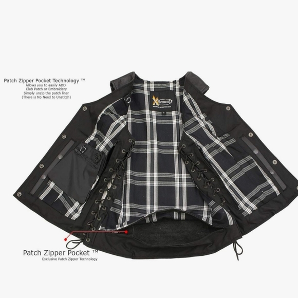 Xelement Unisex Black Leather Motorcycle Vest 4XL Conceal Carry Flannel Lined - Picture 4 of 16